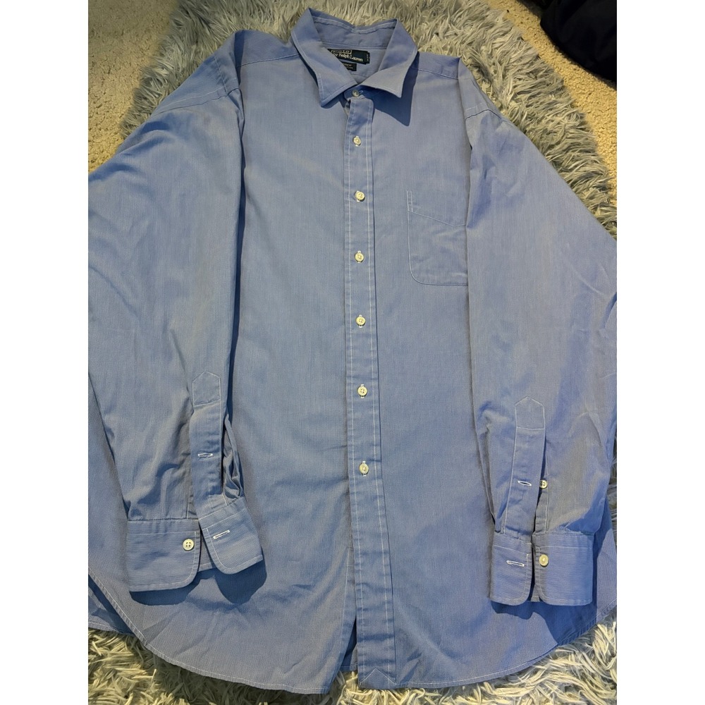 Polo Ralph Lauren Andrew Blue Dress Shirt 100% Cotton Long Sleeve 17.5 34/35